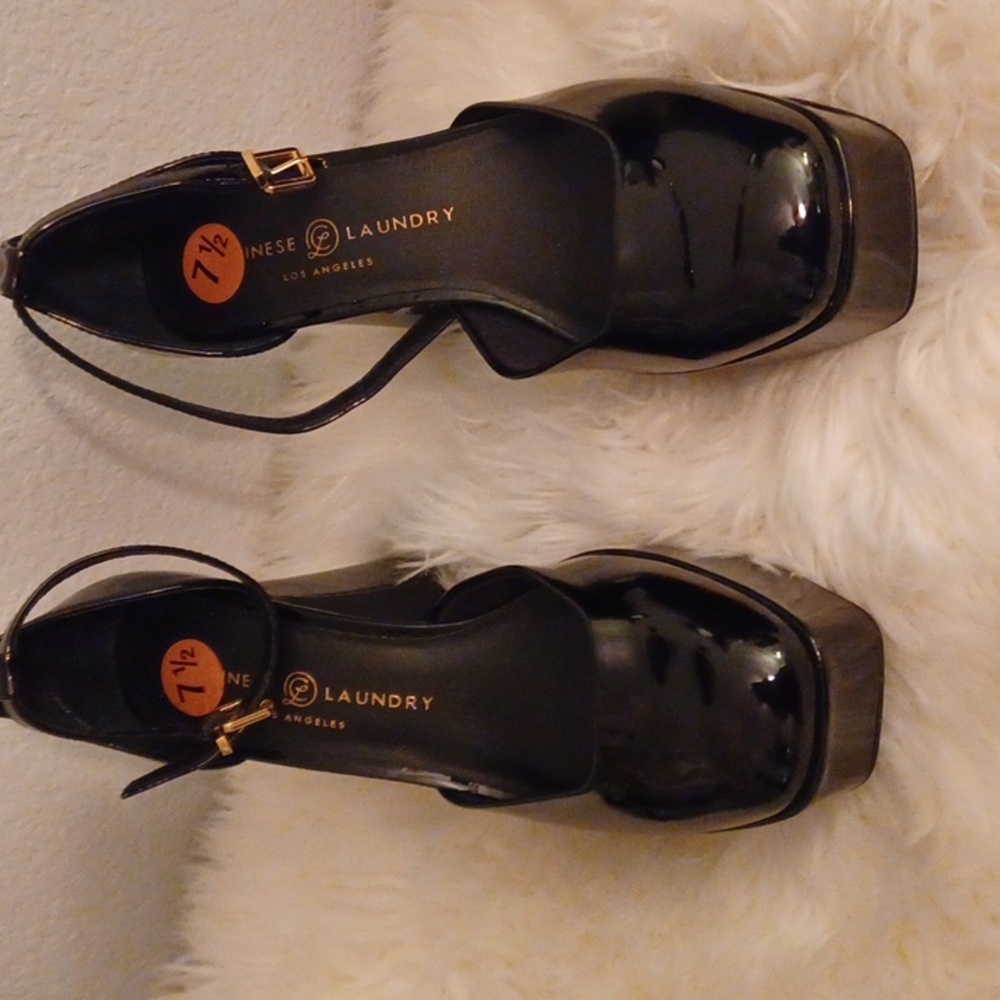 Chinese Laundry Platform, Block Heel, and Sturdy Ankle Strap.